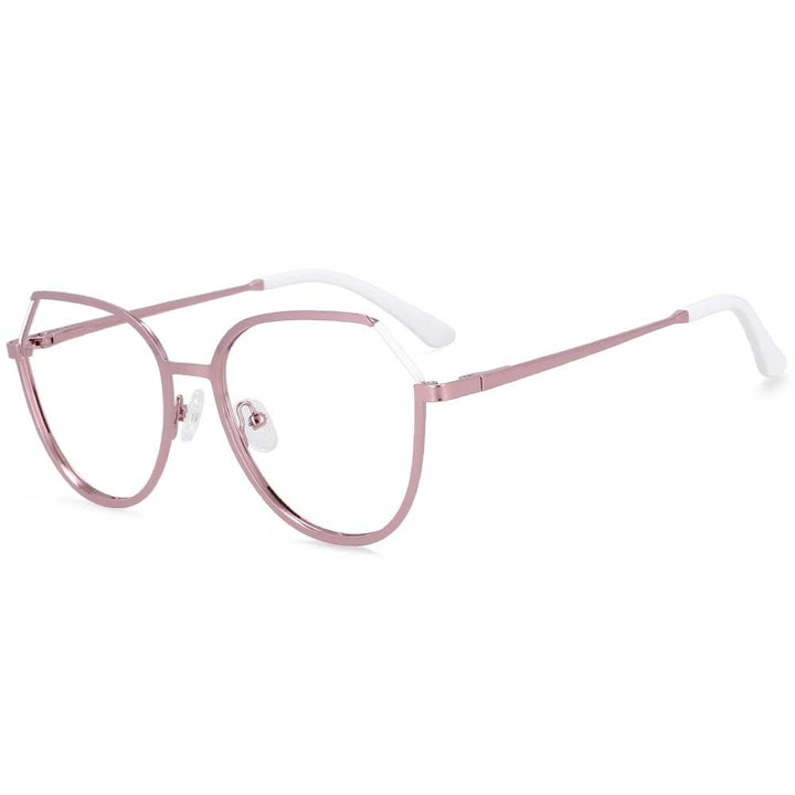 CCSpace Unisex Full Rim Round Cat Eye Alloy Frame Eyeglasses 54178 Full Rim CCspace pink-White China 