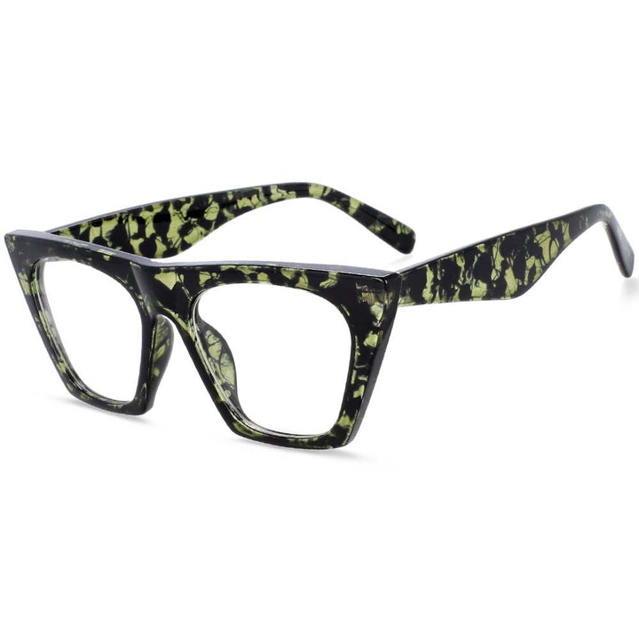 CCSpace Women's Full Rim Oversized Square Cat Eye Resin Frame Eyeglasses 54133 Full Rim CCspace Green leopard  