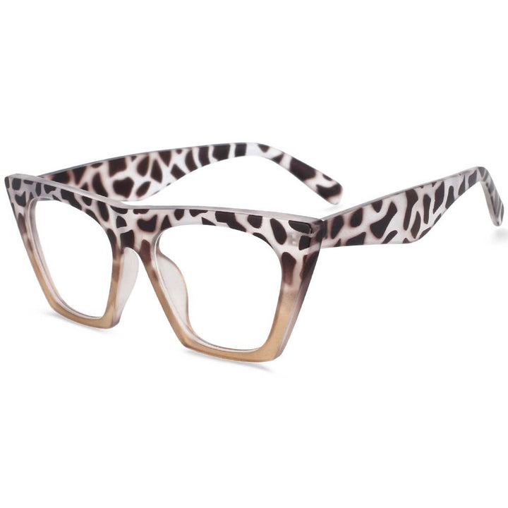 CCSpace Women's Full Rim Oversized Square Cat Eye Resin Frame Eyeglasses 54133 Full Rim CCspace Leopard  