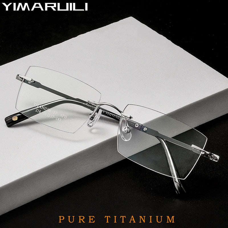 Yimaruili Unisex Rimless Large Square Rectangle Titanium Eyeglasses Z16WK Rimless Yimaruili Eyeglasses   
