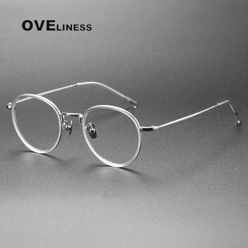 Oveliness Unisex Full Rim Round Titanium Eyeglasses 8507 Full Rim Oveliness transparent silver  