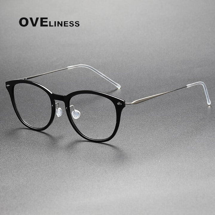 Oveliness Unisex Full Rim Round Acetate Titanium Eyeglasses 6506 Full Rim Oveliness black gun  