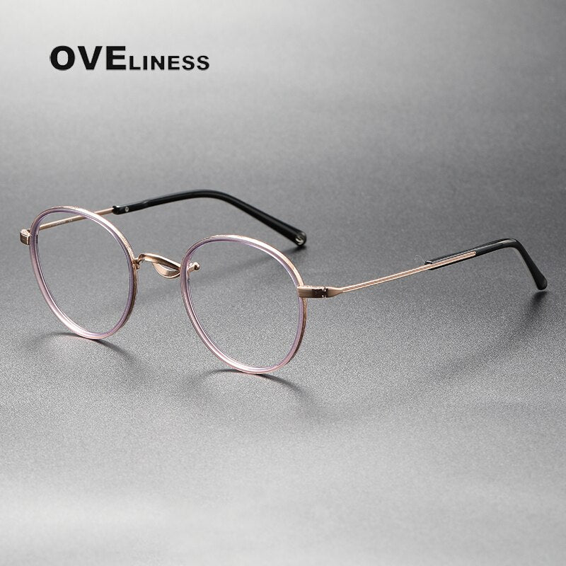 Oveliness Unisex Full Rim Round Acetate Titanium Eyeglasses 1825 Full Rim Oveliness purple gold  
