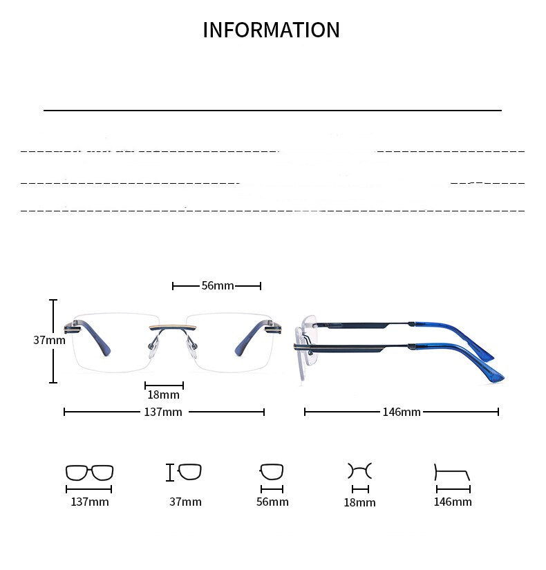 CCspace Unisex Rimless Square Alloy Eyeglasses 55384 Rimless CCspace   