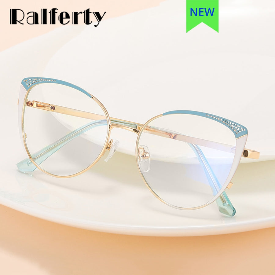Ralferty Women's Full Rim Square Cat Eye Alloy Acetate Eyeglasses F91264 Full Rim Ralferty   