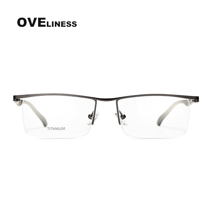 Oveliness Men's Semi Rim Square Screwless Titanium Alloy Eyeglasses 8831 Semi Rim Oveliness gun  