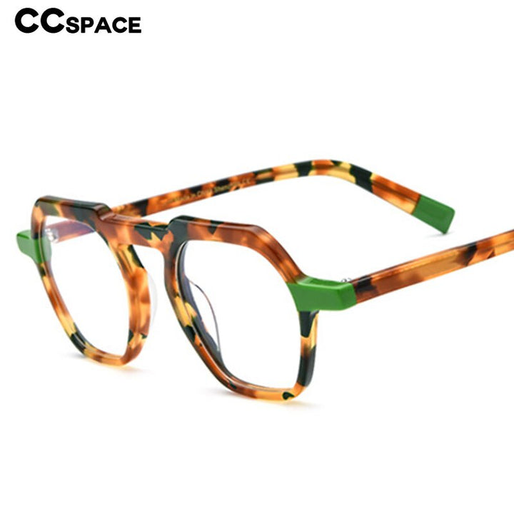 CCspace Unisex Full Rim Flat Top Round Acetate Titanium Eyeglasses 53330 Full Rim CCspace   