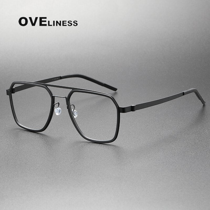 Oveliness Unisex Full Rim Square Double Bridge Screwless Acetate Titanium Eyeglasses 9753 Full Rim Oveliness black  