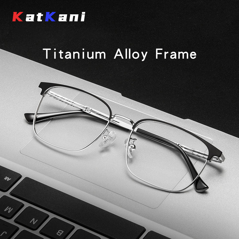 KatKani Men's Full Rim Square Titanium Alloy Eyeglasses 3828j Full Rim KatKani Eyeglasses   
