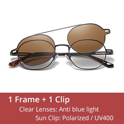 Ralferty Unisex Full Rim Oval Alloy Eyeglasses With Clip On Polarized Sunglasses D8802 Clip On Sunglasses Ralferty C22 Dark Gun China 