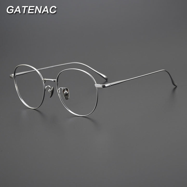 Gatenac Unisex Full Rim Round Titanium Eyeglasses Gxyj989 Full Rim Gatenac   