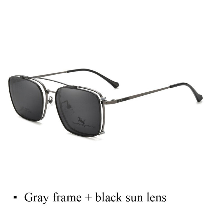Bclear Men's Full Rim Square Alloy Frame Eyeglasses With Clip On Polarized Sunglasses Zt95002 Sunglasses Bclear Gray  