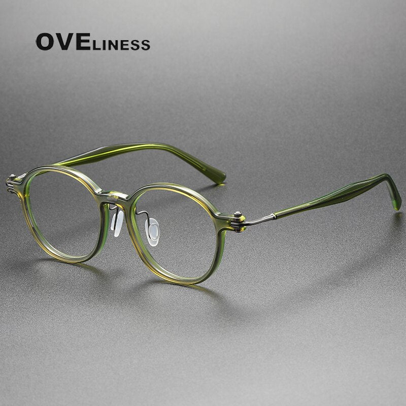 Oveliness Unisex Full Rim Round Square Acetate Titanium Eyeglasses 5883 Full Rim Oveliness green  