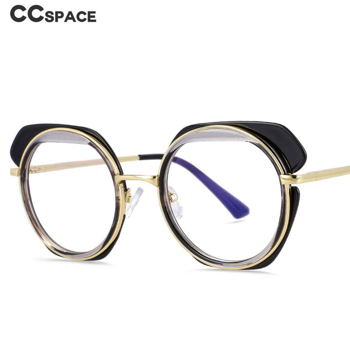 CCSpace Unisex Full Rim Round Tr 90 Titanium Punk Frame Eyeglasses 54171 Full Rim CCspace   