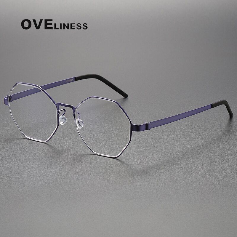 Oveliness Unisex Full Rim Polygon Titanium Eyeglasses 9609 Full Rim Oveliness purple  