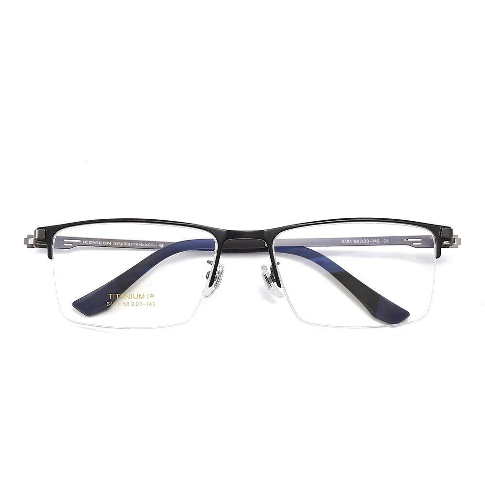 Hdcrafter Men's Semi Rim Square Titanium Eyeglasses 6101 Semi Rim Hdcrafter Eyeglasses C1 GUN GREY  