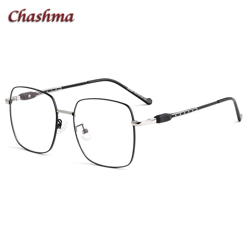 Chashma Ochki Unisex Full Rim Big Square Stainless Steel Eyeglasses 5001 Full Rim Chashma Ochki Black Silver  