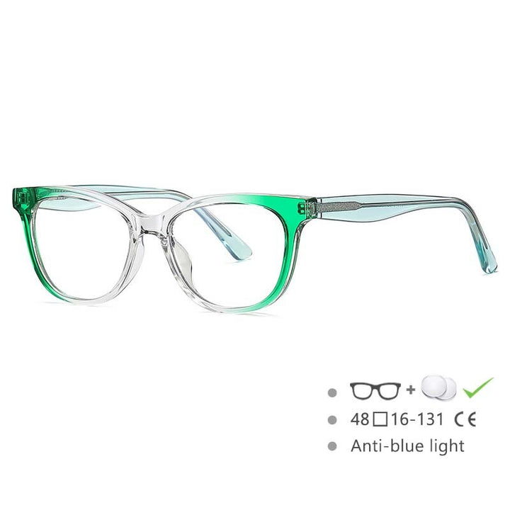CCSpace Youth's Unisex Full Rim Square Tr 90 Titanium Frame Eyeglasses 54525 Full Rim CCspace China C2Green 