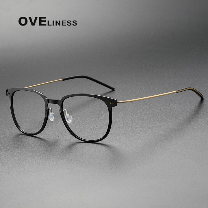 Oveliness Unisex Full Rim Round Square Screwless Acetate Titanium Eyeglasses 6549 Full Rim Oveliness black gold  