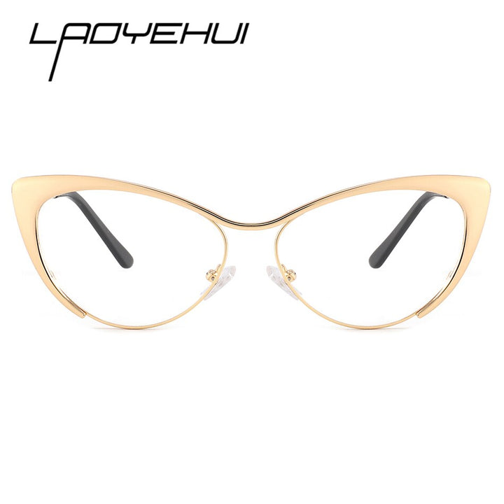 Laoyehui Women's Full Rim Gold Cat Eye Alloy Myopic Reading Glasses Anti-Blue 8077-1 Reading Glasses Laoyehui 0 Gold 