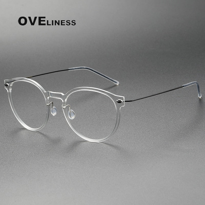Oveliness Unisex Full Rim Round ScrewlessAcetate Titanium Eyeglasses 6603 Full Rim Oveliness transparent black  