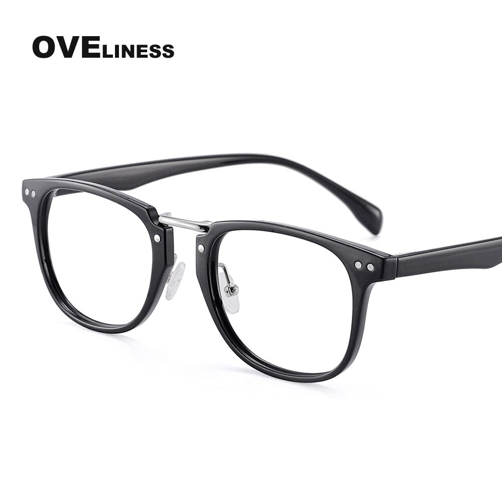 Oveliness Unisex Full Rim Round Square Tr 90 Titanium Eyeglasses 2639 Full Rim Oveliness shiny black  
