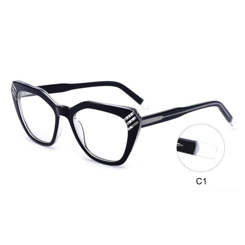 CCSpace Women's Full Rim Square Cat Eye Handcrafted Acetate Eyeglasses 55282 Full Rim CCspace Black China 