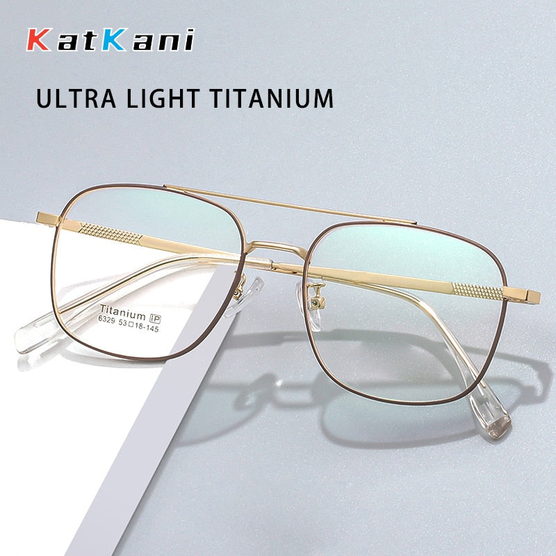 KatKani Unisex Full Rim Polygon Double Bridge Titanium Alloy Eyeglasses 6329 Full Rim KatKani Eyeglasses   