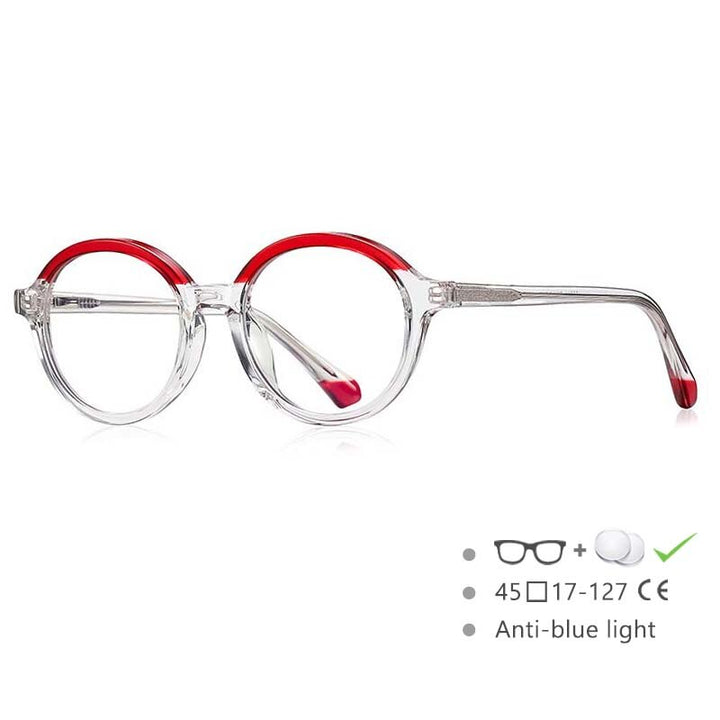 CCSpace Youth Girl's Full Rim Round Tr 90 Titanium Frame Eyeglasses 54547 Full Rim CCspace China Clear-red Beige