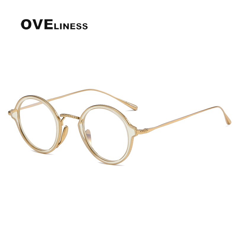 Oveliness Unisex Full Rim Round Acetate Titanium Eyeglasses 1110 Full Rim Oveliness Light yellow  