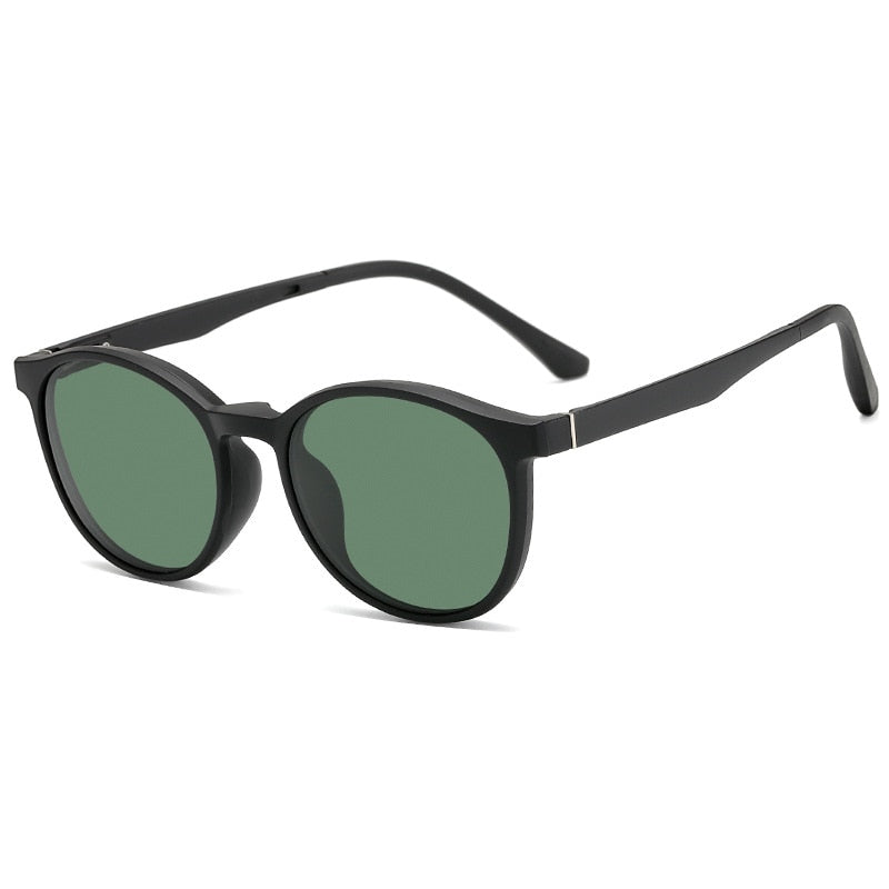 KatKani Unisex Full Rim Round Acetate Eyeglasses Clip On Polarized Sunglasses TJ2159 Sunglasses KatKani Eyeglasses Matte Black C2  
