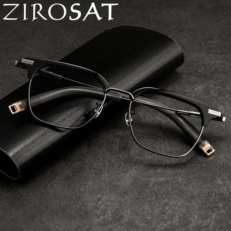 Zirosat Men's Full Rim Square Titanium Acetate Eyeglasses 2083T Full Rim Zirosat   