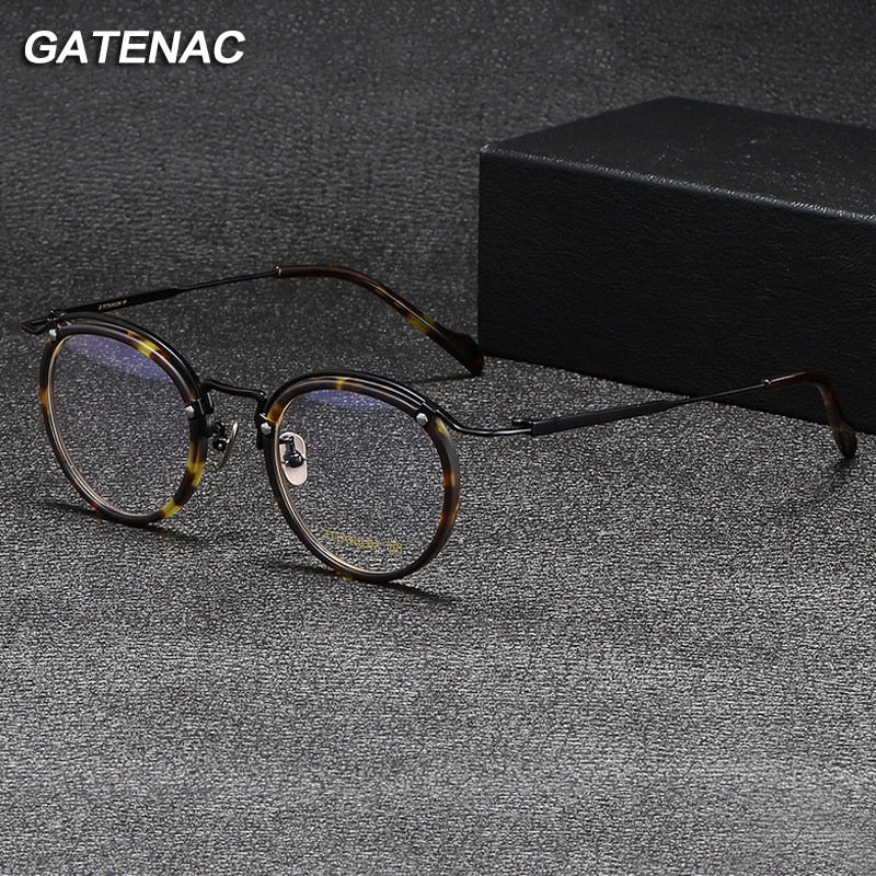 Gatenac Unisex Full Rim Round Acetate Titanium Eyeglasses Gxyj1069 Full Rim Gatenac   