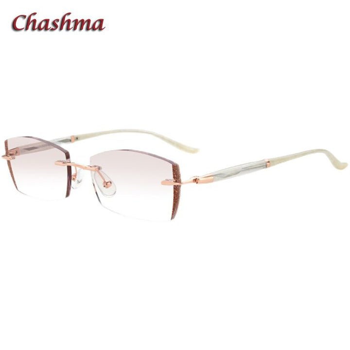 Chashma Ochki Women's Rimless Square Titanium Eyeglasses Tinted Lenses 52025 Rimless Chashma Ochki Gold with Gray Red  