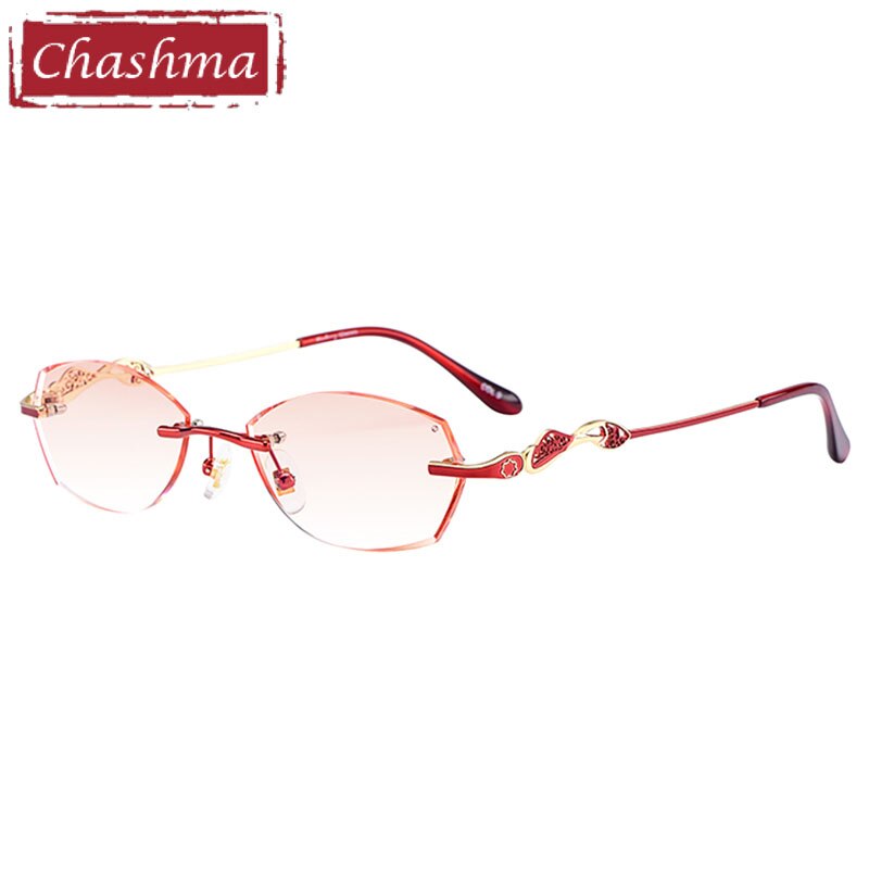 Chashma Women's Rimless Diamond Cut Titanium Oval Frame Eyeglasses 5023 Rimless Chashma Red with Pink  