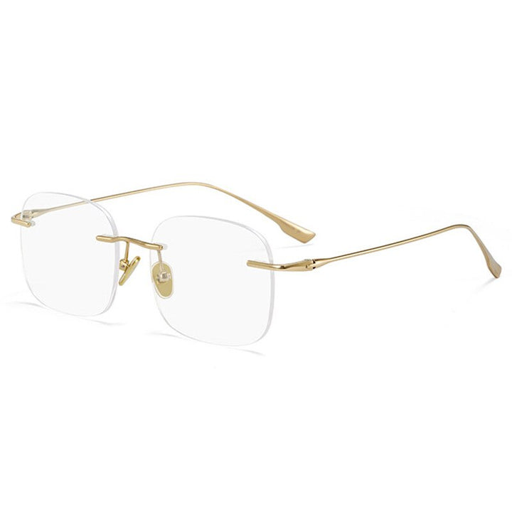Handoer Men's Rimless Customized Lens Shape Titanium Eyeglasses 99219 Rimless Handoer Gold  