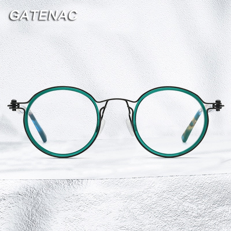 Gatenac Unisex Full Rim Round β Titanium Acetate Frame Eyeglasses Gxyj737 Full Rim Gatenac   