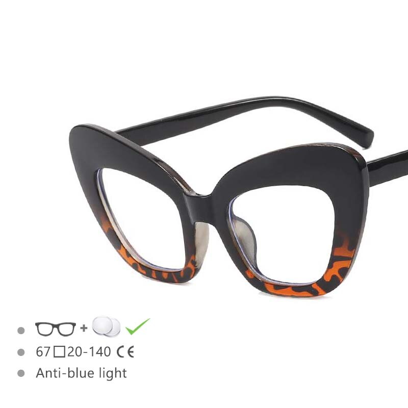 CCSpace Women's Full Rim Oversized Cat Eye Acetate Frame Eyeglasses 54531 Full Rim CCspace Black-leopard China 