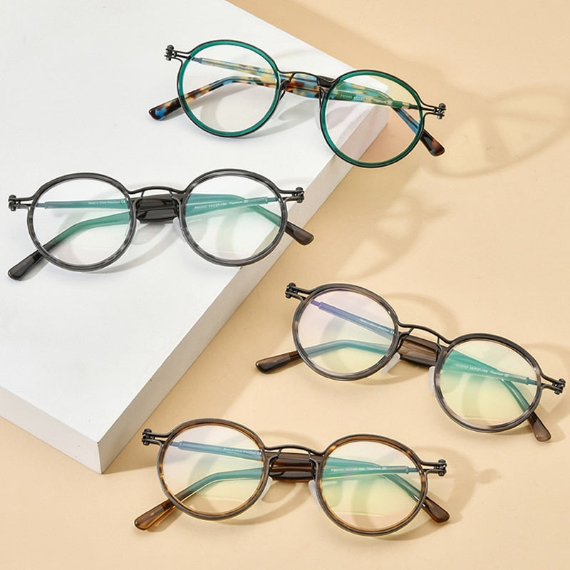 Gatenac Unisex Full Rim Round β Titanium Acetate Frame Eyeglasses Gxyj737 Full Rim Gatenac   