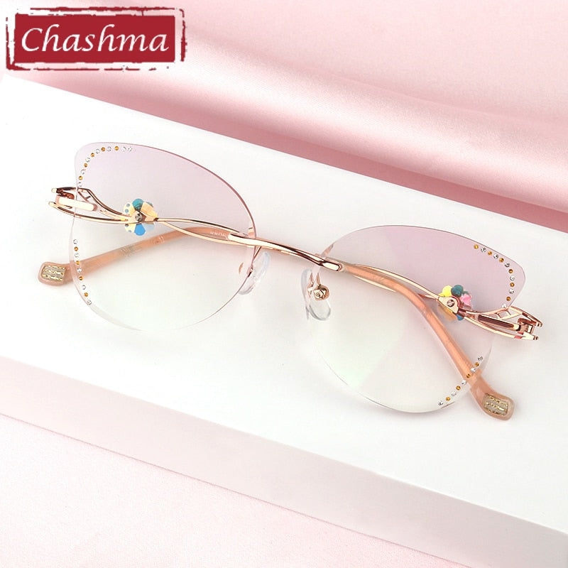 Chashma Women's Rimless Butterfly Titanium Rhinestone Eyeglasses 88061 Rimless Chashma   
