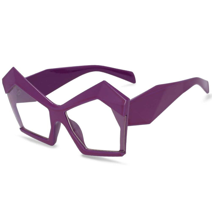 CCSpace Women's Full Rim Oversized Polygonal Acetate Frame Eyeglasses 53877 Full Rim CCspace China Purple 