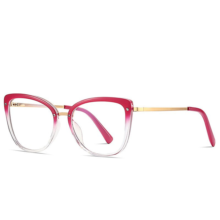 Gmei Women's Full Rim TR 90 Metal Cat Eye Frame Eyeglasses 2076 Full Rim Gmei Optical C4 Rose Red  