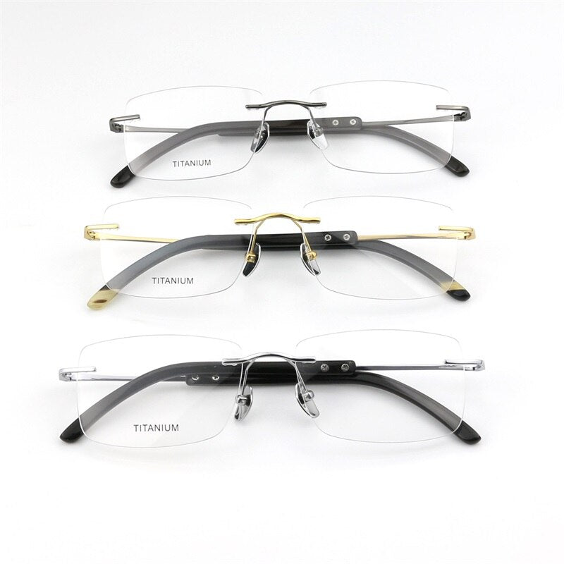 Hdcrafter Men's Rimless Square Titanium Horn Temple Eyeglasses Hs921 Rimless Hdcrafter Eyeglasses   