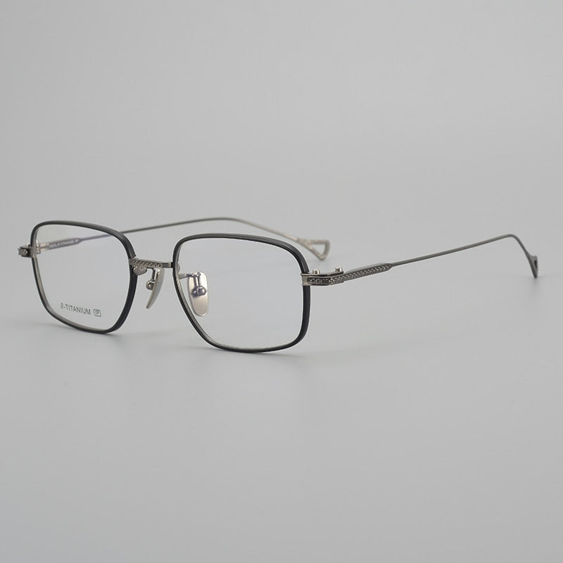 Muzz Men's Full Rim Square Acetate Titanium Eyeglasses 2044 Full Rim Muzz Black Gray  