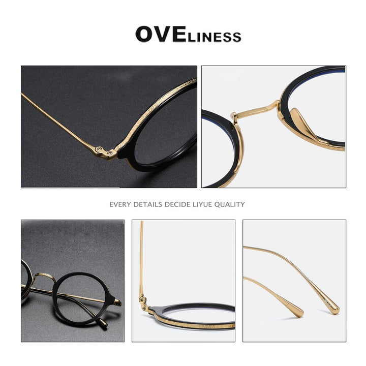 Oveliness Unisex Full Rim Round Acetate Titanium Eyeglasses 1110 Full Rim Oveliness   