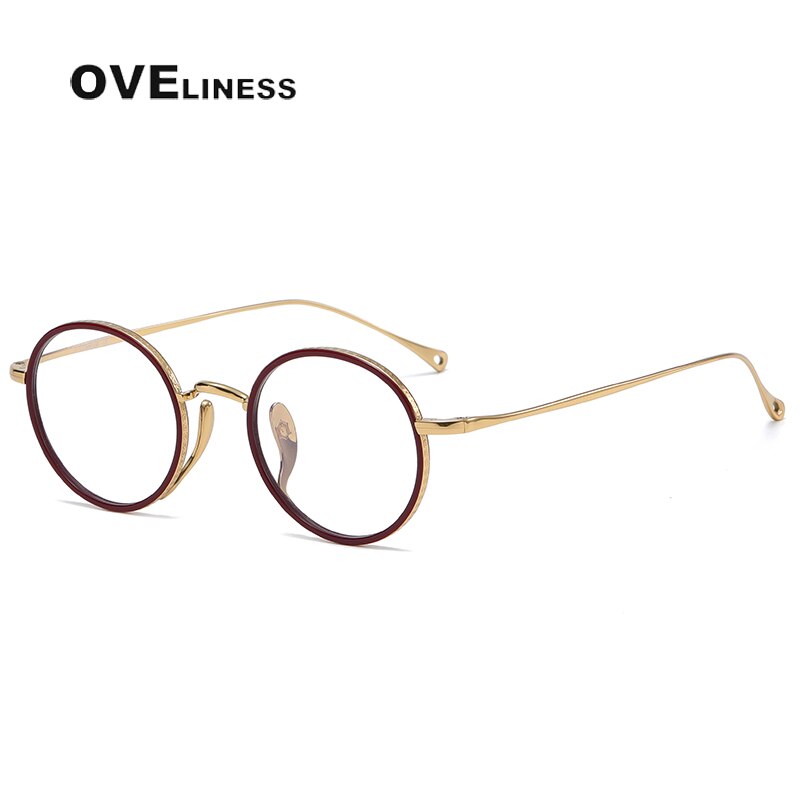 Oveliness Unisex Full Rim Round Acetate Titanium Eyeglasses 7307 Full Rim Oveliness red gold  