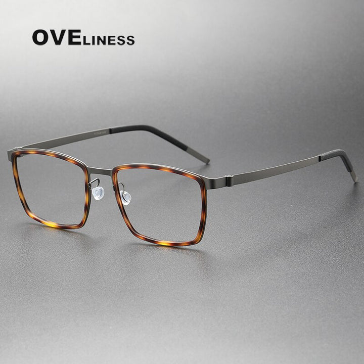 Oveliness Unisex Full Rim Square Acetate Titanium Eyeglasses 9711 Full Rim Oveliness tortoise gun  
