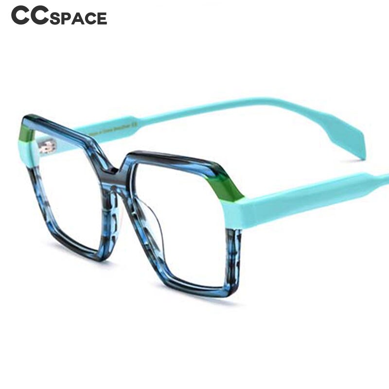 CCSpace Unisex Full Rim Polygon Square Acetate Eyeglasses 55052 Full Rim CCspace   