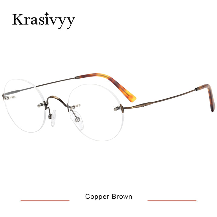 Krasivyy Unisex Rimless Round Titanium Eyeglasses Kr16035a Rimless Krasivyy Copper Brown CN 