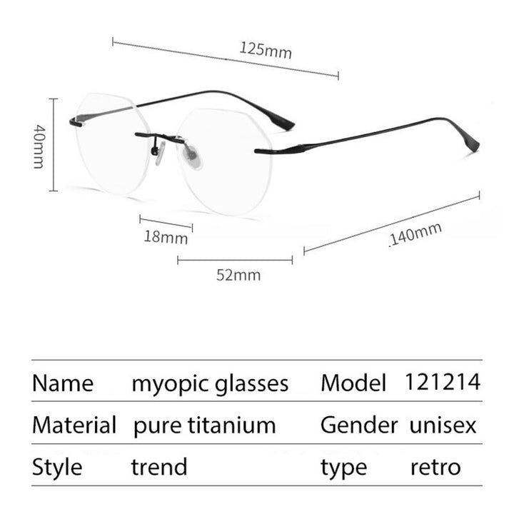 Handoer Men's Rimless Customized Lens Shape Titanium Eyeglasses 121214 Rimless Handoer   